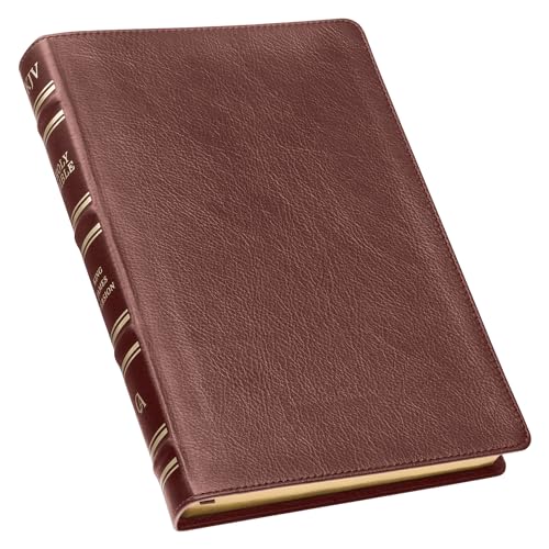 KJV Holy Bible, Thinline Large Print Premium Full Grain Leather Red Letter Edition Thumb Index, Ribbon Marker, King James Version, Tan