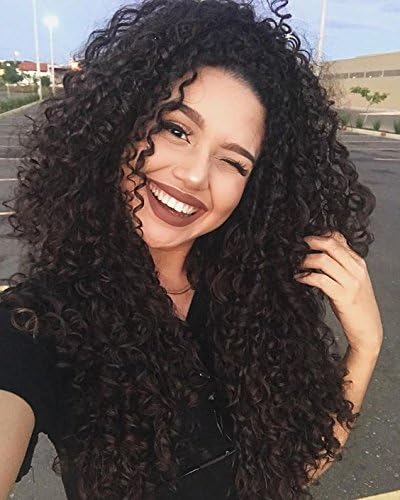 Preferred Long Kinkys Curly Wig For Black Women Free Part Long Black Curly Wigs With Bangs Synthetic Lace Front Wigs With Baby Hair For Women