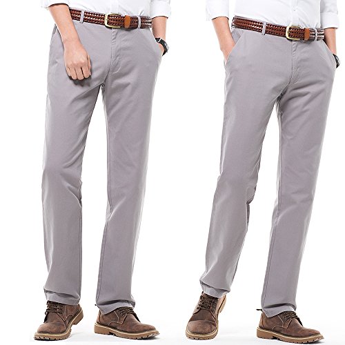 Men's Stretchy Straight Fit Casual Pants,100% Cotton Flat Front Formal Trousers Dress Pants - Thumbnail 3