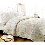 Cozy Line Home Fashions Sweet Peach Floral Light Pink Printed Real Patchwork 100% Cotton Quilt Bedding Set, Reversible Coverlet Bedspread (Peachy, Twin - 2 Piece)