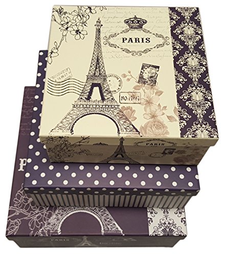 Alef Elegant Decorative Themed Nesting Gift Boxes -3 Boxes- Nesting Boxes Beautifully Themed and Decorated - Perfect for Gifts or Simple Decoration Around the House! (Paris)