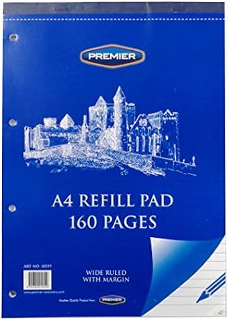 A4 Premier Tape and Top Bound Refill Writing Notepad, 160 Pages - Ruled with Margin, 4 Holes