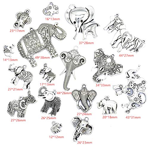 Kinteshun Assorted Elephant Charm Pendant Connector for DIY Jewelry Making Accessaries(17pcs,Antique Silver Tone)