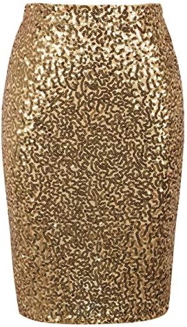 kayamiyaWomen's Sequin Cocktail Skirt High Waist Stretchy Glitter Bodycon Pencil Skirts