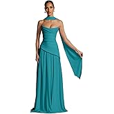 Verngo Chiffon Strapless Bridesmaid Dresses with Scarf Pleated A Line Long Formal Evening Ball Gowns