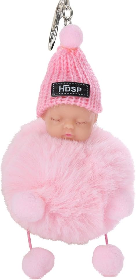 Pu Ran Cute Sleeping Baby Doll Pompom Keychain Car Key Ring Holder Bag Pendant