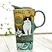 CEDAR HOME Travel Coffee Ceramic Mug Porcelain Latte Tea Cup With Lid 17oz. Sunflower and Pet Cat