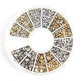 enForten 500Pcs 1.2mm/2mm/3mm Mini Gold And Silver Round Stud Rhinestone Nail Art Decoration w/box
