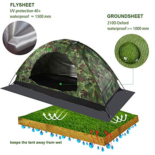 Aufee Tent, Outdoor Camouflage UV Protection Polyester Waterproof Beach Individual Backpacking Shelter Tent for Camping Hiking Traveling