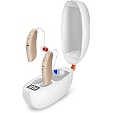 Hearing Aids Rechargeable for Seniors, Lightweight Hearing Amplifiers for Adults Hearing Loss with Noise Cancelling,Portable Behind-the-Ear Hearing Aid Headphones Charging Case Stepless Volume Control