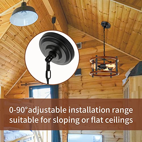 3-Light Farmhouse Pendant Lights Kitchen Island, Black Semi Flush Mount Ceiling Lamp Dining Room Lightting Fixture, Industrial Rustic Wood Hanging Chandelier for Over Sink,Hallway, Entryway