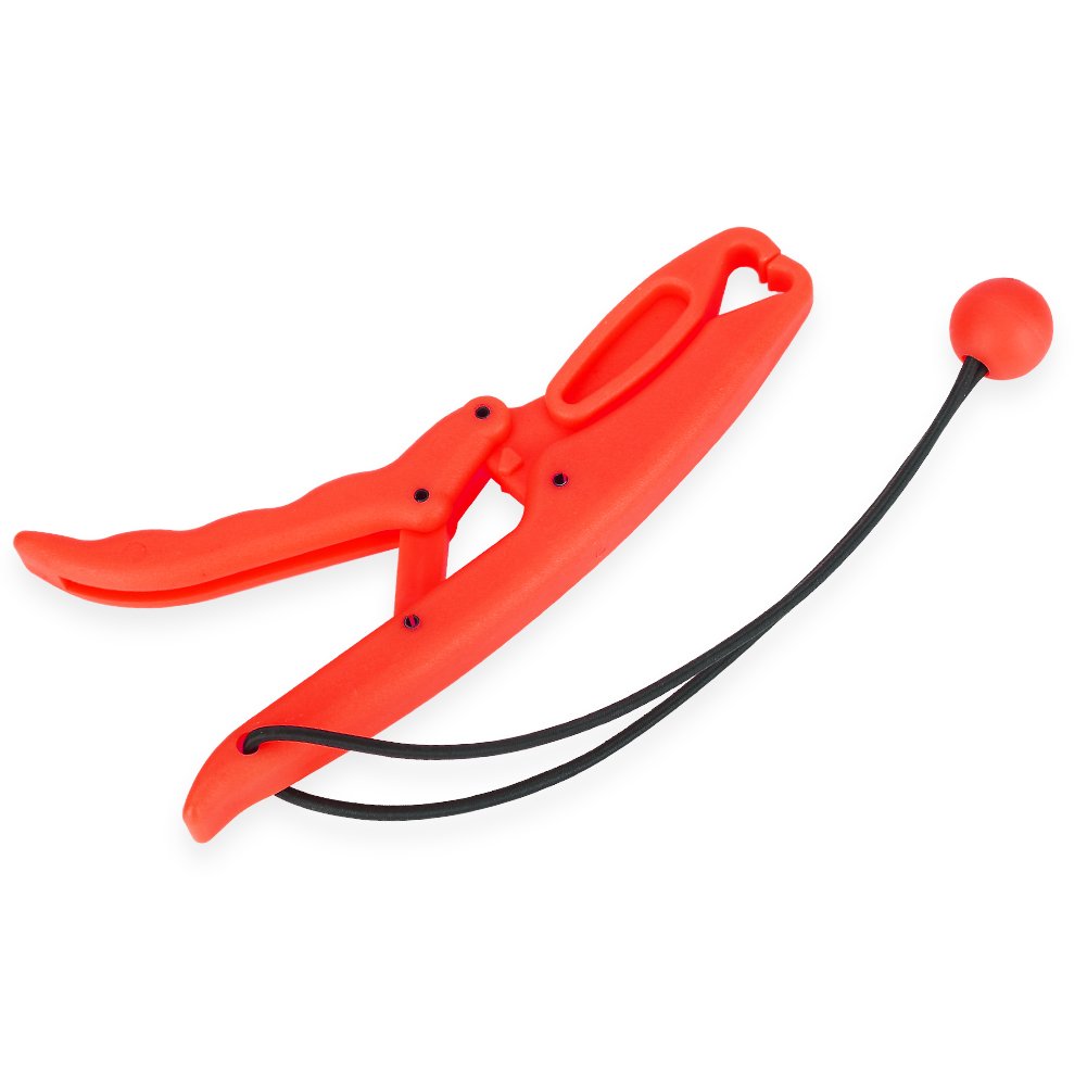VGEBY1 Fish Grip, Durable Plastic Floating Fish Pliers Lip Grip Gripper Grabber Holder with Elastic Lanyard Fishing Tackle (L-红色)