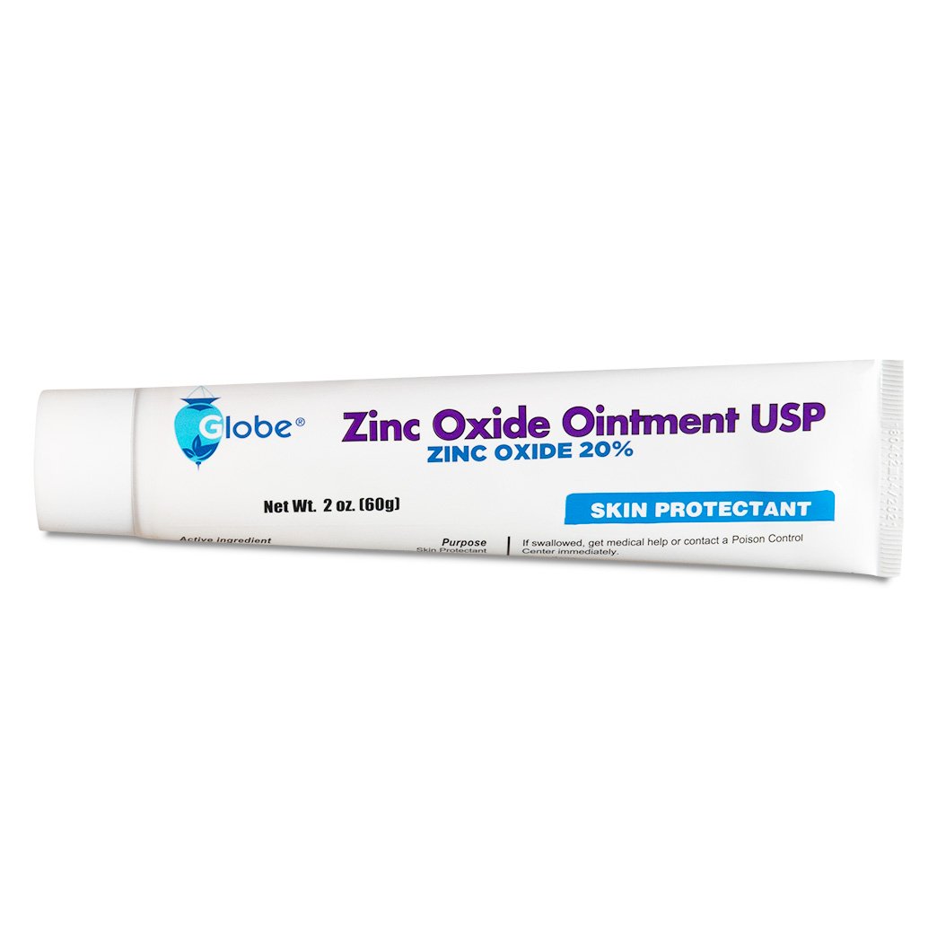 Globe (3 Pack) Zinc Oxide 20% Skin Protectant Barrier Ointment 2 oz Relieves, Treats and Prevents Minor Skin Irritations due to Diaper Rash. Helps Seal Out Wetness. Protects Chafed Skin.