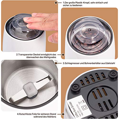 Kaffeemühle Elektrische, Hochwertigem Kaffeemühle mit Lebensmittelqualität Edelstahlmesser für Kaffeebohnen Nüsse… – Bild 3