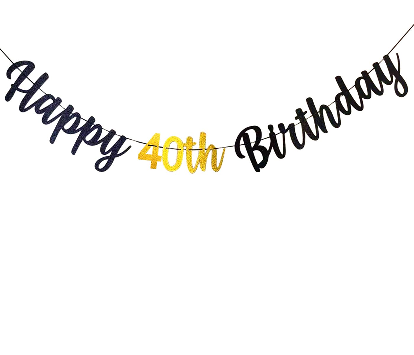 bng-bng 40th Birthday Banner Happy 40th Birthday Bunting Black and Gold Glitter Large Hanging Letter 40 Banner for Men Women Age 40 Anniversary Party Decorations Photo Backdrop