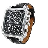 Soleasy Argus Panoptes - Men's Triple-Movement Square Dial Leather Band Quartz Analog Wrist Watch WTH1007