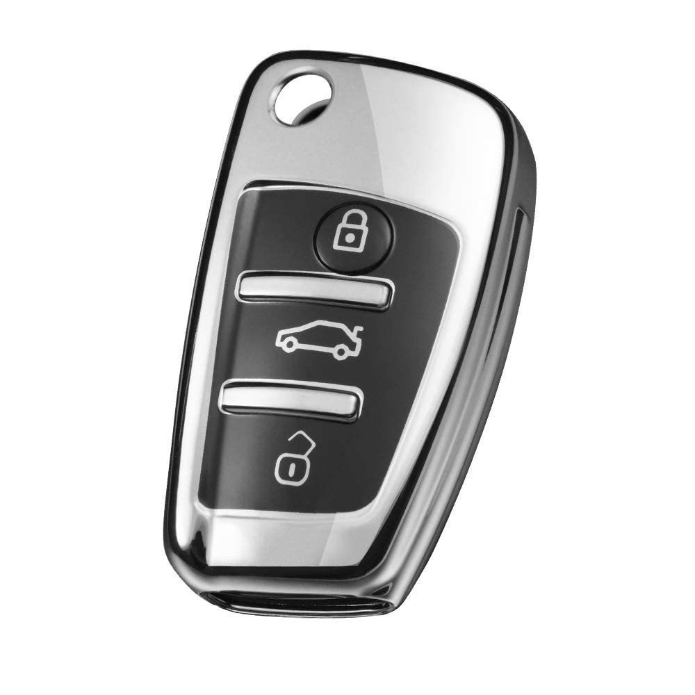 OATSBASF Car Key Cover for Audi, Car key cover Compatible with Audi A1 A3 A4 A6 Q3 Q5 Q7 S3 R8 TT Remote Protector Case TPU Silicone (Silver)