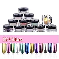 Mirror Nail Powder ,Xisheep 12 Colors Nail Glitter Powder Shinning Nail Mirror Powder Makeup Art DIY Chrome Pigment With 12pcs Sponge Stick