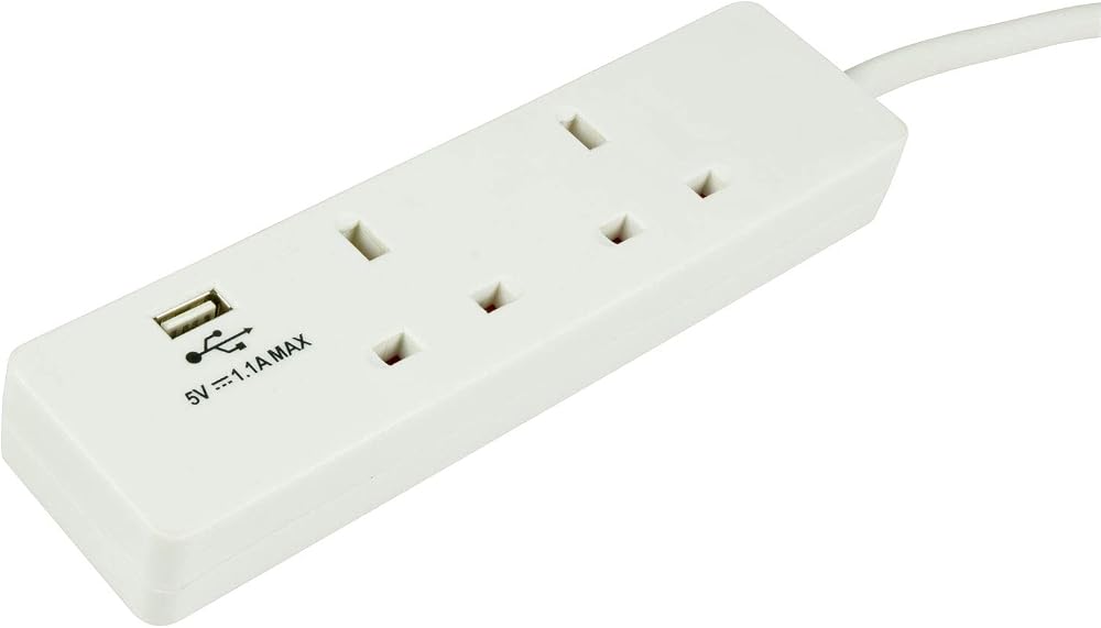 Mercury 2 Gang Extension Lead USB Charging 2 Metre