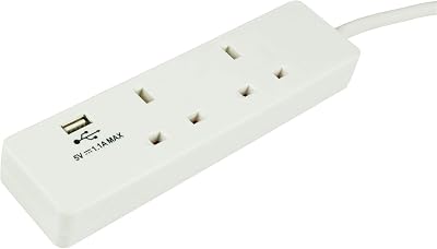 Mercury 2 Gang Extension Lead USB Charging 2 Metre