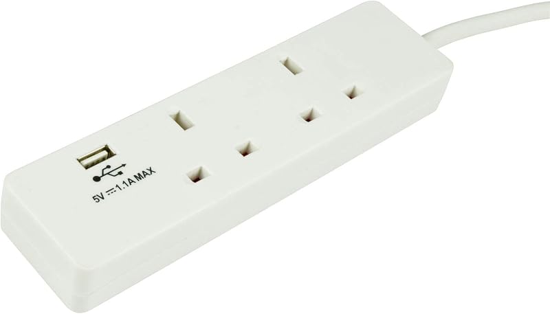 Mercury 2 Gang Extension Lead USB Charging 2 Metre