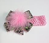 Baby Girls Pink Black Brown Green Camouflage Print Hair Bow on Crochet Headband with Feather Camo Hair Bow Toddler Girl Hair Accessories