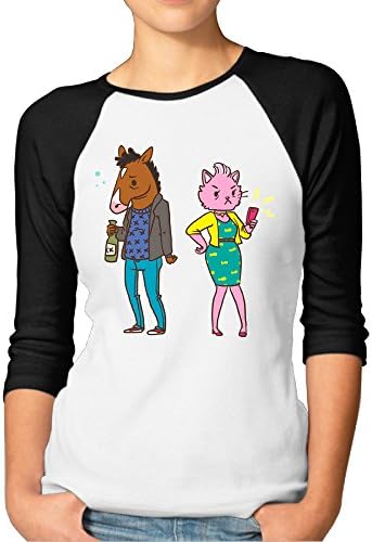 MAYOYIAII Women's BoJack Horseman 3/4 Sleeve Baseball T Shirts Black