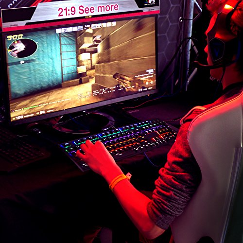 Mechanical Gaming Keyboard, Rockjame 104 Keys Anti-Ghosting LED Backlit Multiple Color Rainbow Blue Switch USB Wired Typing Gaming Illuminated Keyboard for PC Mac Gamers Typist