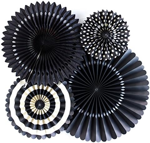 Jesipi Tissue Paper Fans Decorations Paper Fans Pack in Mixed Size for Baby Shower Birthday Party Decorations Hanging Fans Wedding Decoration (Pack of 4) (Black)