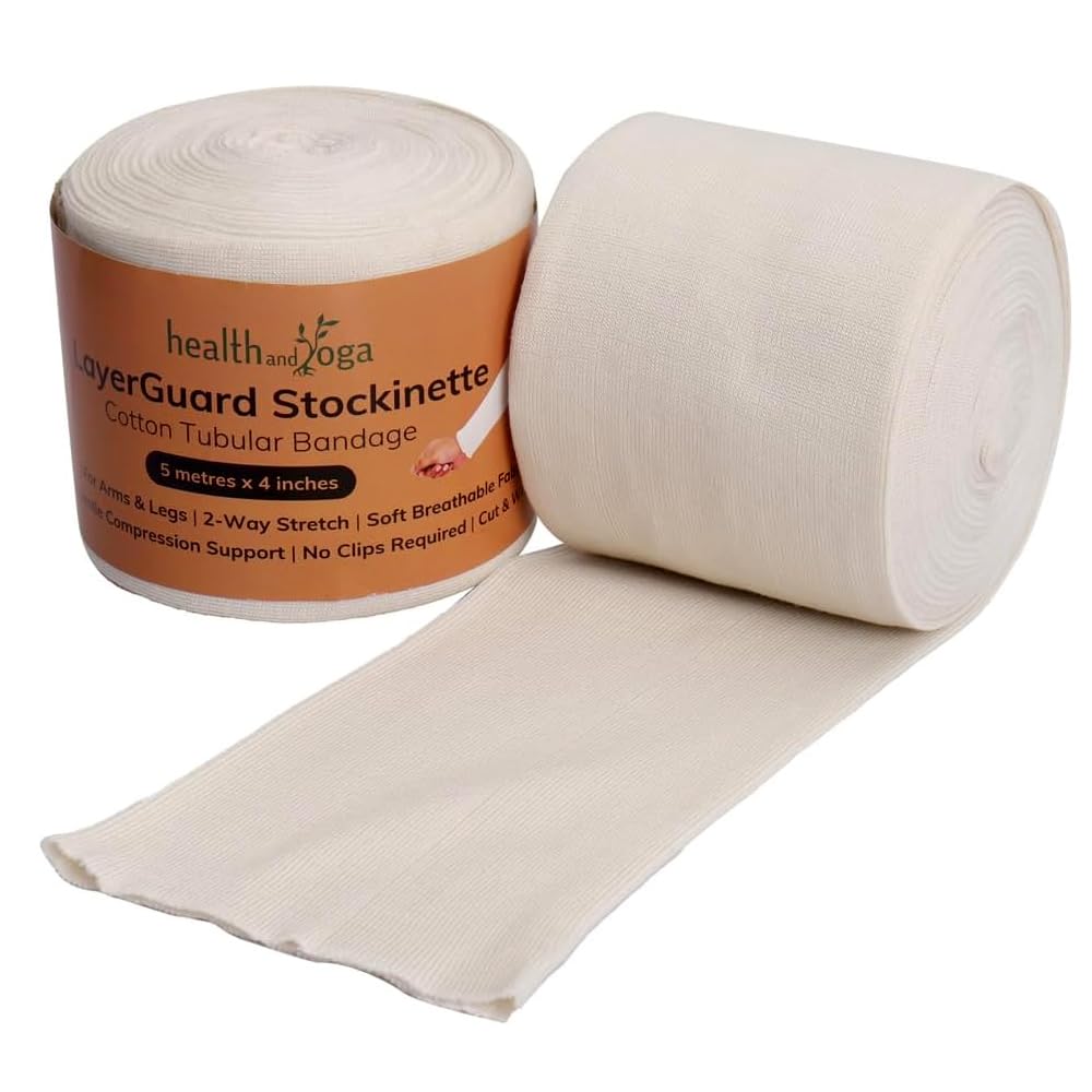 LayerGuard Cotton Stockinette Sleeve Roll, Stretchable Raw Cotton – Comfort wear, Sweat Absorbent Tubular Bandage – Prevents Residue Build up - Suitable for Under - Over Cast Wear (Width - 4 Inch)