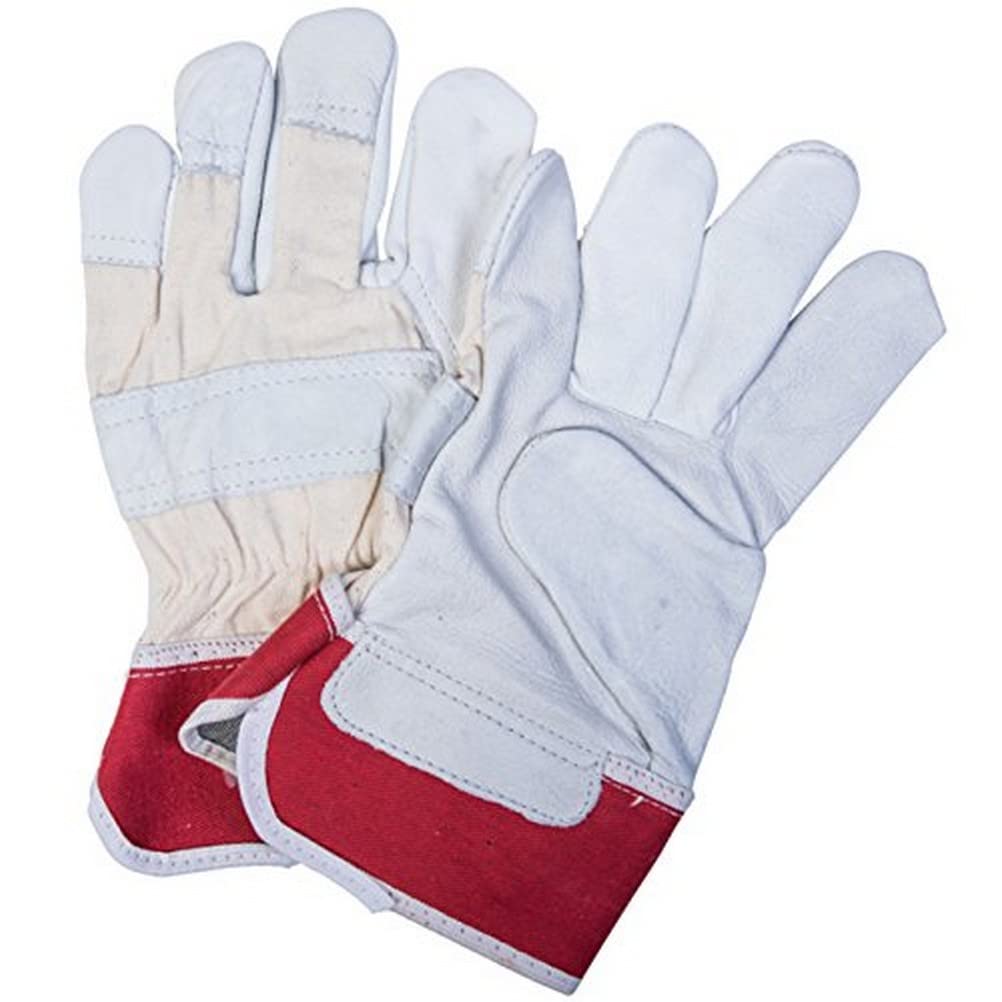 Connex COX938633 Full-Grain Leather Gloves, White/Red, Size 9