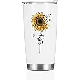 Sunflower Gifts for Women Best Friend Tumbler, Positive Butterfly Christian Gift Birthday Christmas, Faith Religious Gifts Coffee Mug Stainless Steel Vacuum Insulated Double Wall Travel Cup with Lid