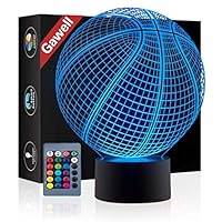 Basketball 3D Illusion Birthday Gift Lamp , Gawell 16 Colors Changing Touch Switch Xmas Decoration Night Light Acrylic Flat & ABS Base & USB Cable & Remote Control Toy for Basketball Sports Fans