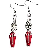 Gothic Bat Earrings for Women Vintage Red Crystal Coffin Heart Devil's Eye Cross Drop Dangle Earrings Victorian Style Vampire Bat Earrings Goth Mysterious Halloween Party Jewelry