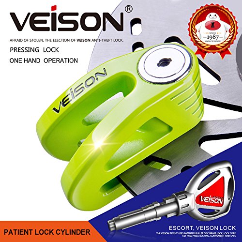Acekit Veison Bicycle And Motorcycle Brake Disc Lock Heavy Duty Strengthen Body Sawing Resistant With Four Ribs 6mm Harden Lock Pin With Remind Cable-Green