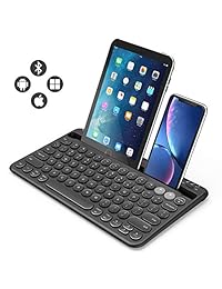 Multi-device Bluetooth keyboard, Jelly Comb Rechargeable Wireless Bluetooth Keyboard Switch to 2 Devices for Cellphone, Tablet, PC, Smart TV, Macbook iOS Android Windows-B046 (Black)