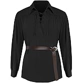 Bbalizko Mens Medieval Pirate Shirt Viking Renaissance Steampunk Lace Up Halloween Colonial Scottish Costume Tops