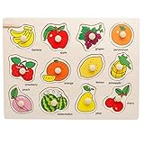 VolksRose 12 Pcs Wooden Matching Pegged Puzzles - Fruit - Creative Wood Educational Shape and Color Puzzle - Perfect Christmas Gift for Your Kids
