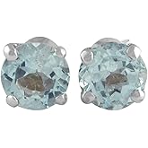 Starborn Sky Blue Topaz Faceted 6mm Round Post Earrings in Sterling Silver