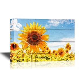 Landscape Canvas Wall Art - Sunflower Field Under Sunny Sky - Gallery Wrap Modern Home Art | Ready to Hang - 12x18 inches
