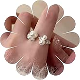 Aneneiceera Vintage Crystal Pearl Rings Half Open Rhinestone Band Ring Silver Cz Pearl Finger Ring Adjustable Crystal Statement Rings Jewelry for Women