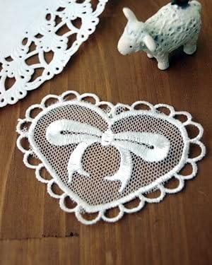 Amazon ハンドメイド資材 チュールレース モチーフ ドイリーハート リボン チュールレースモチーフ ワッペン アップリケ ワッペン アップリケ 通販