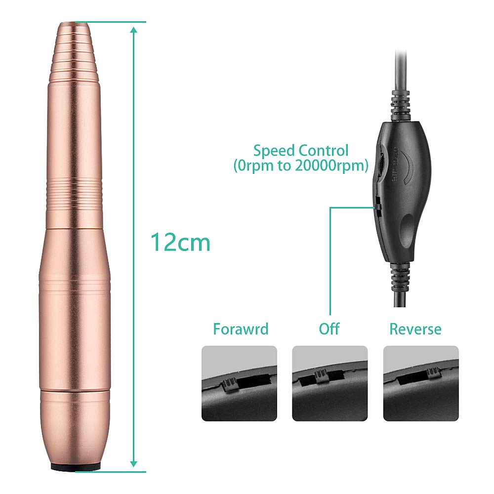 20000 RPM Nail Drill,Compact E file Electric Manicure Pedicure Polishing Acrylic Nail Drill for Home Use or Beauty Salon, Gold: Beauty