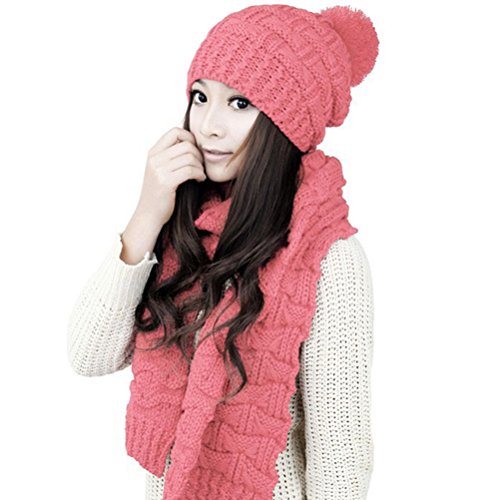 Jelinda Girls Knitted Hat Scarf Warm Autumn Winter Thermal Set (Pink)