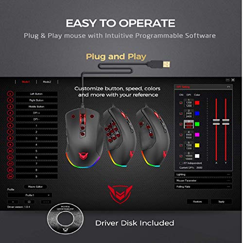 PICTEK Gaming Mouse Wired 24,000 DPI RGB Gaming Mice with 17