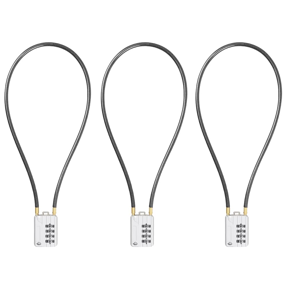 SISAV 4 Digit Cable Combination Lock 20"(50cm) Bold Cable for School Gym Cabinet Helmet File Cabinet Tool Box, Luggage Travel Case, Backpack, Cable 5mm Diameter, Silver (Pack of 3)