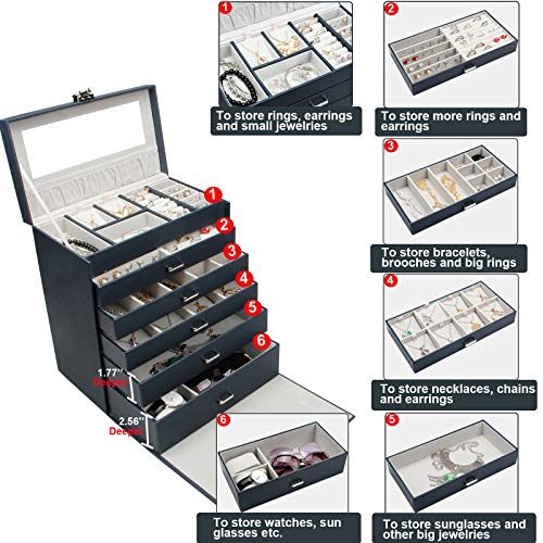 Homde 6 Layers Jewelry Organizer Fully Locking Large Jewelry Box with