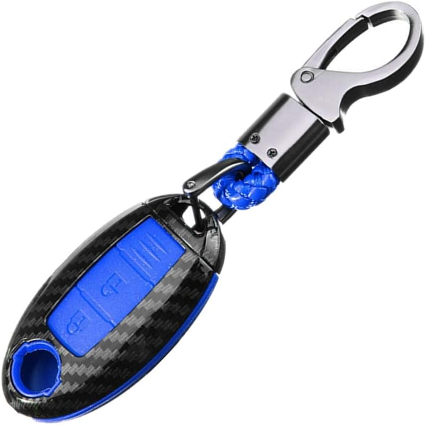 Happyit ABS Carbon Fiber Shell+Silicone Car Key Cover Case Keychain for Nissan 350Z Qashqai J10 J11 X-Trail t31 t32 Kicks Tiida Pathfinder Murano Note Juke 3 Buttons (Blue) - Image 4
