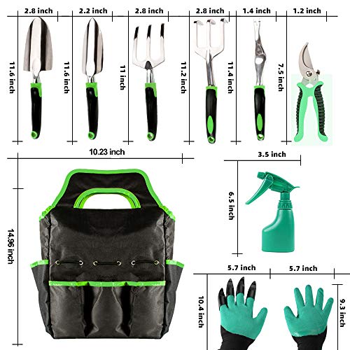 JUMPHIGH Garden Tools Set, 9 Piece Heavy Duty Gardening Tools with Garden Gloves and Garden Tote, Aluminum Outdoor… - Image 7