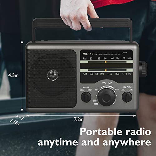 AM FM Battery Operated Radio via 4X DC Batteries or AC Power, Portable Transistor Radio with 3.5 mm Earphone Jack for Camping,Hiking or Outdoor Activities